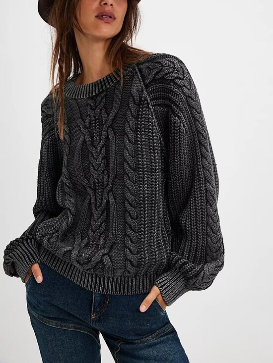 Free People Sweaters - 🆕 FREE PEOPLE Frankie Cable Knit Cotton Sweater / Black